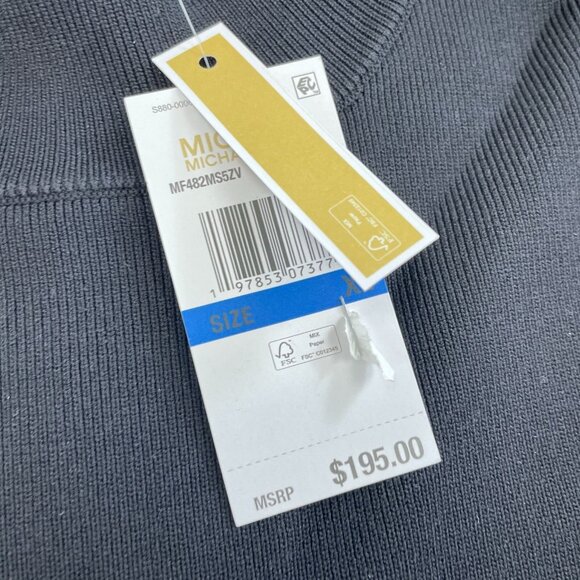 Michael Kors Black Long-Sleeve Pleated Hem Dress With Gold Details XL NWT  0061 - Picture 3 of 9